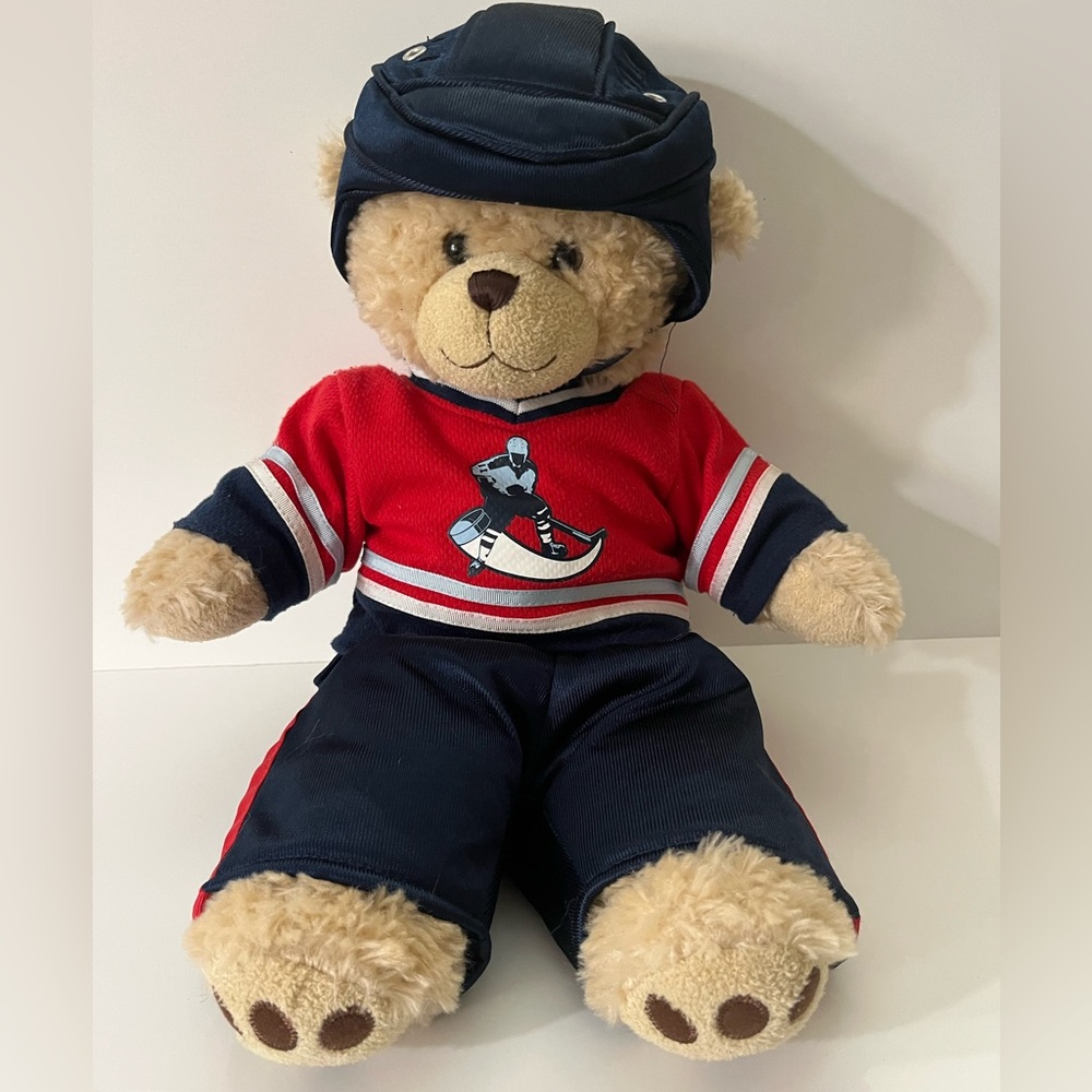 Build A Bear Hockey Bear Plush Toy with Hockey Outfit and Helmet